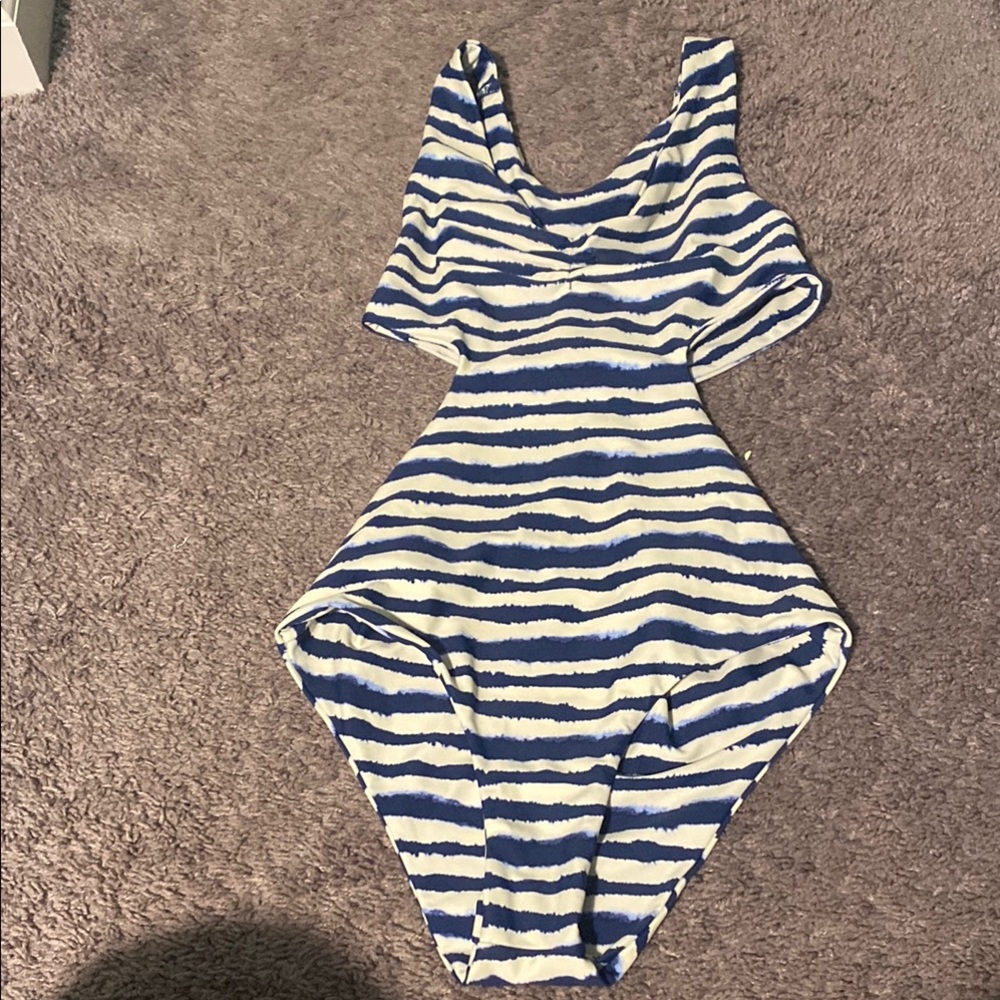 Blue and White Striped One Piece